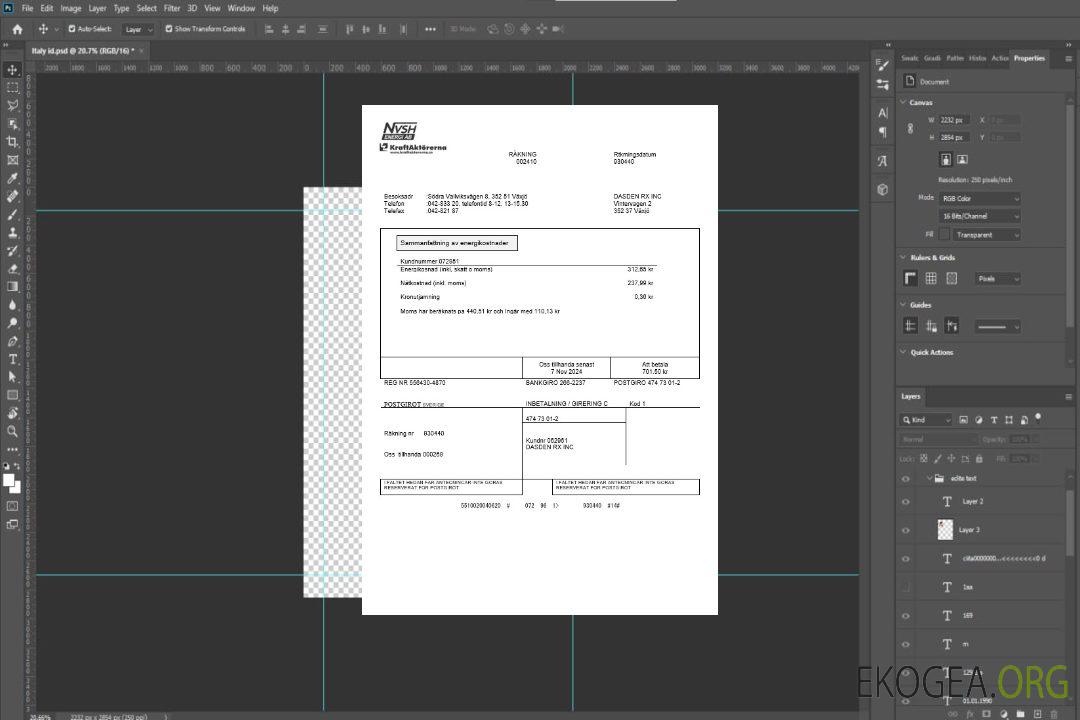 Modèle de facture de services publics suédois NVSH Energi aux formats Word et PDF template